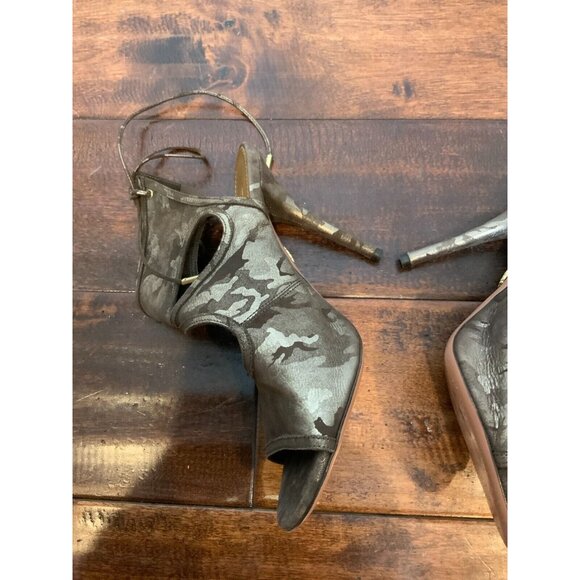 Aquazzura Brown & Gold Shimmer Camo Patterned Cut-Out Leather Heels, Size 36 | 6 - Picture 4 of 7